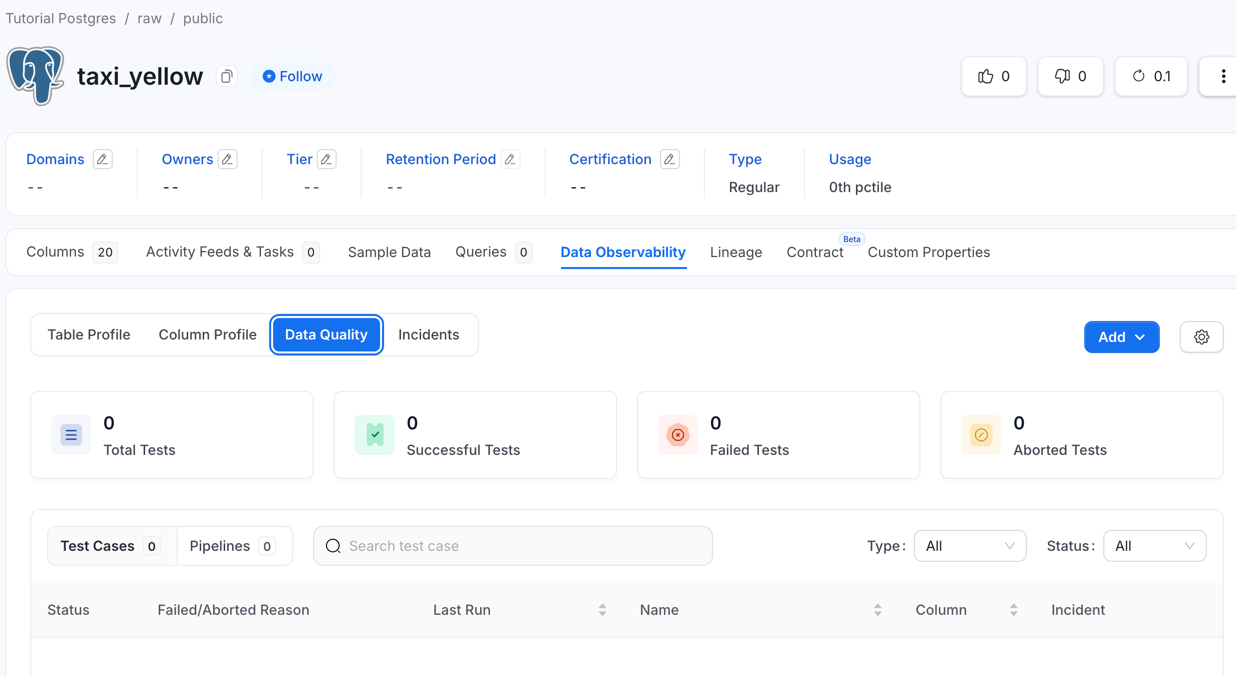 Table's Data Quality tab