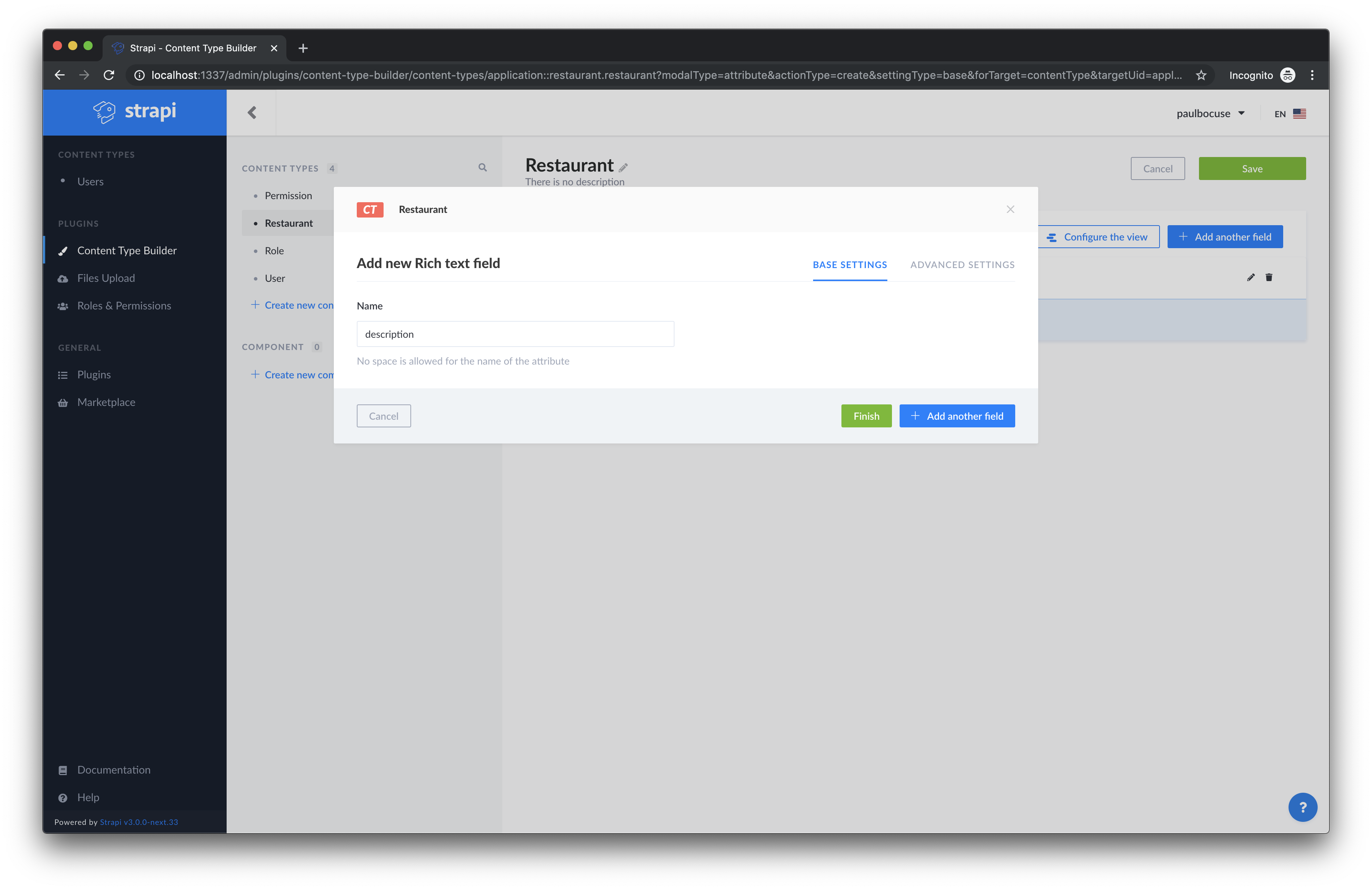 Restuarant Rich Text Field Restaurant Rich Text Field