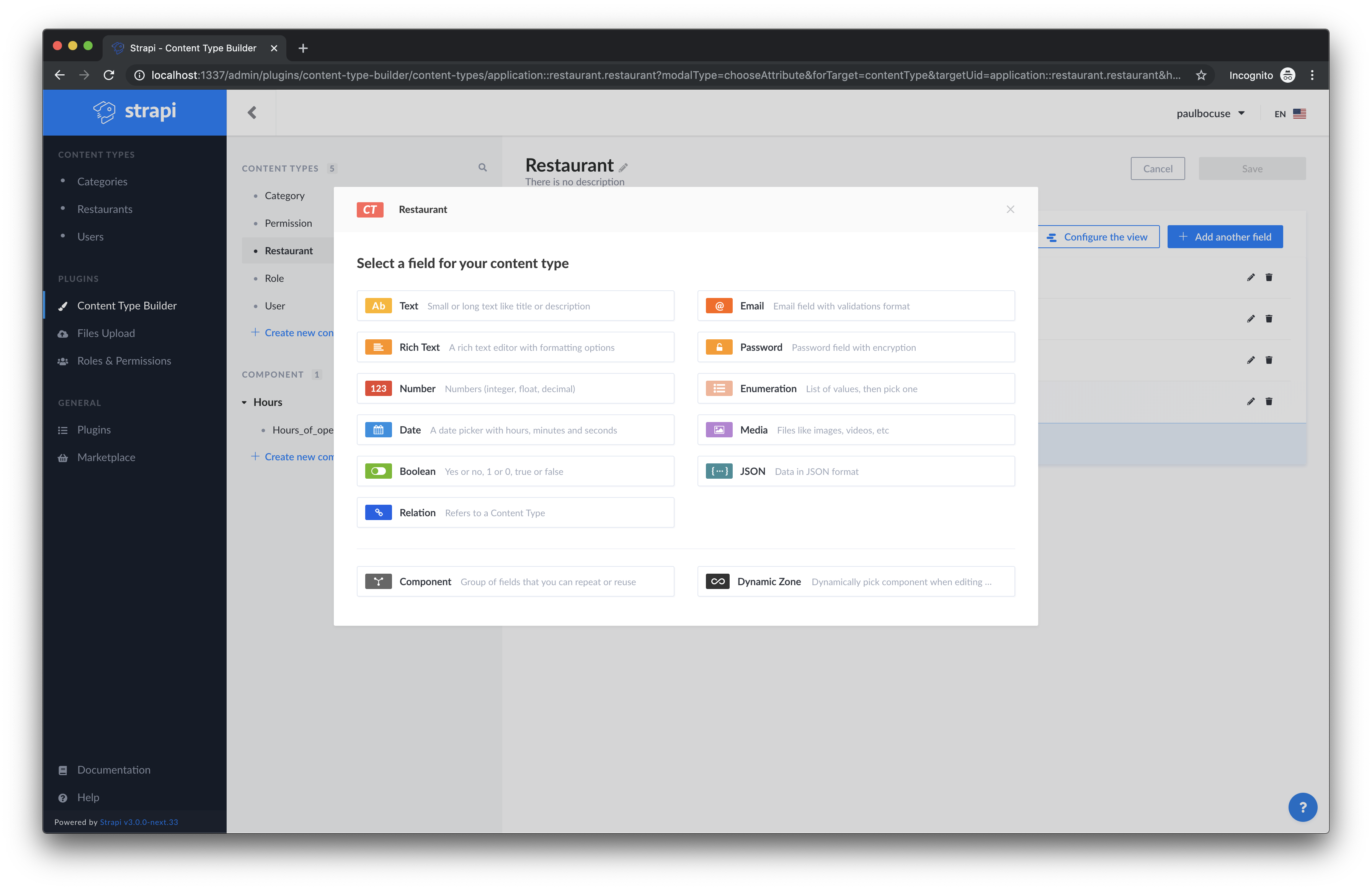 Edit Restaurant Component Field Edit Restaurant Component Field