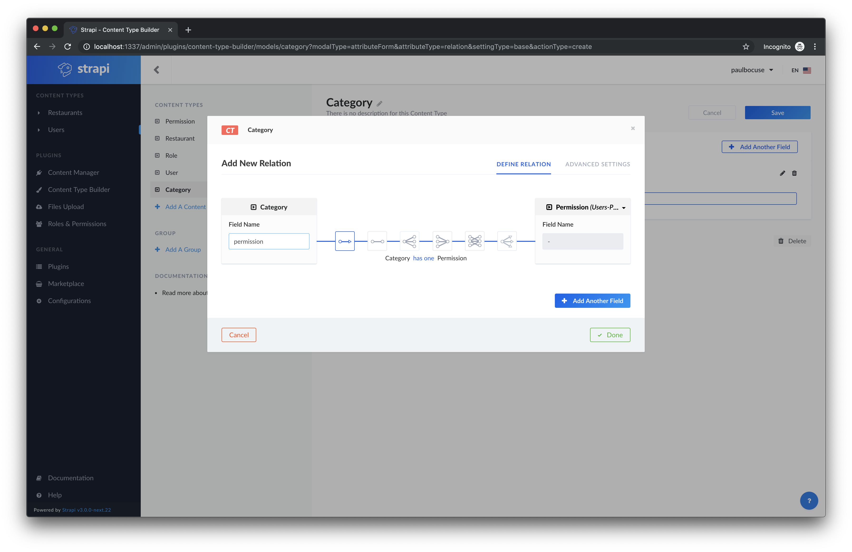 Category New Relation Field