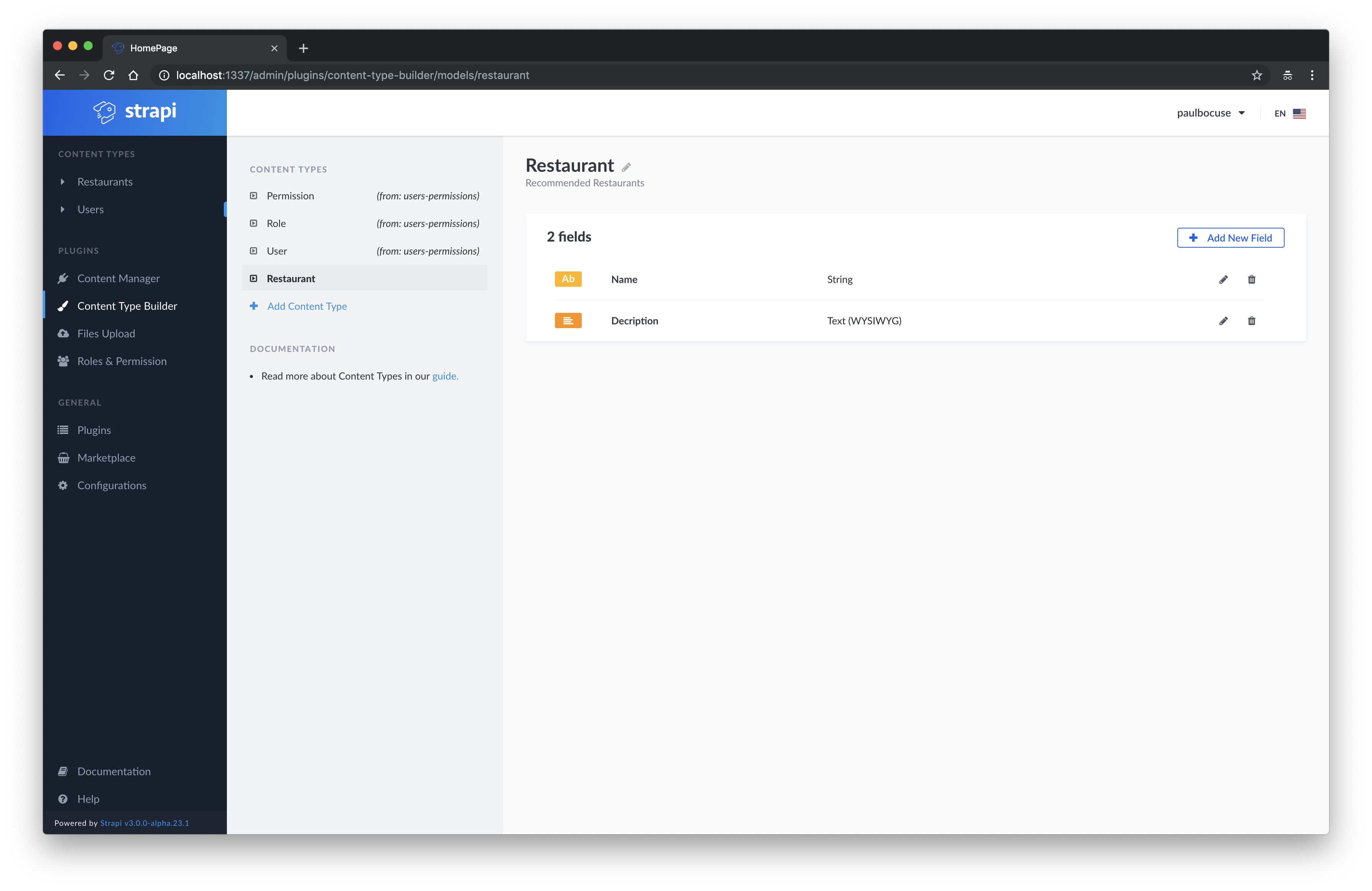 Add Content Type Menu Item Add Content Type Menu Item