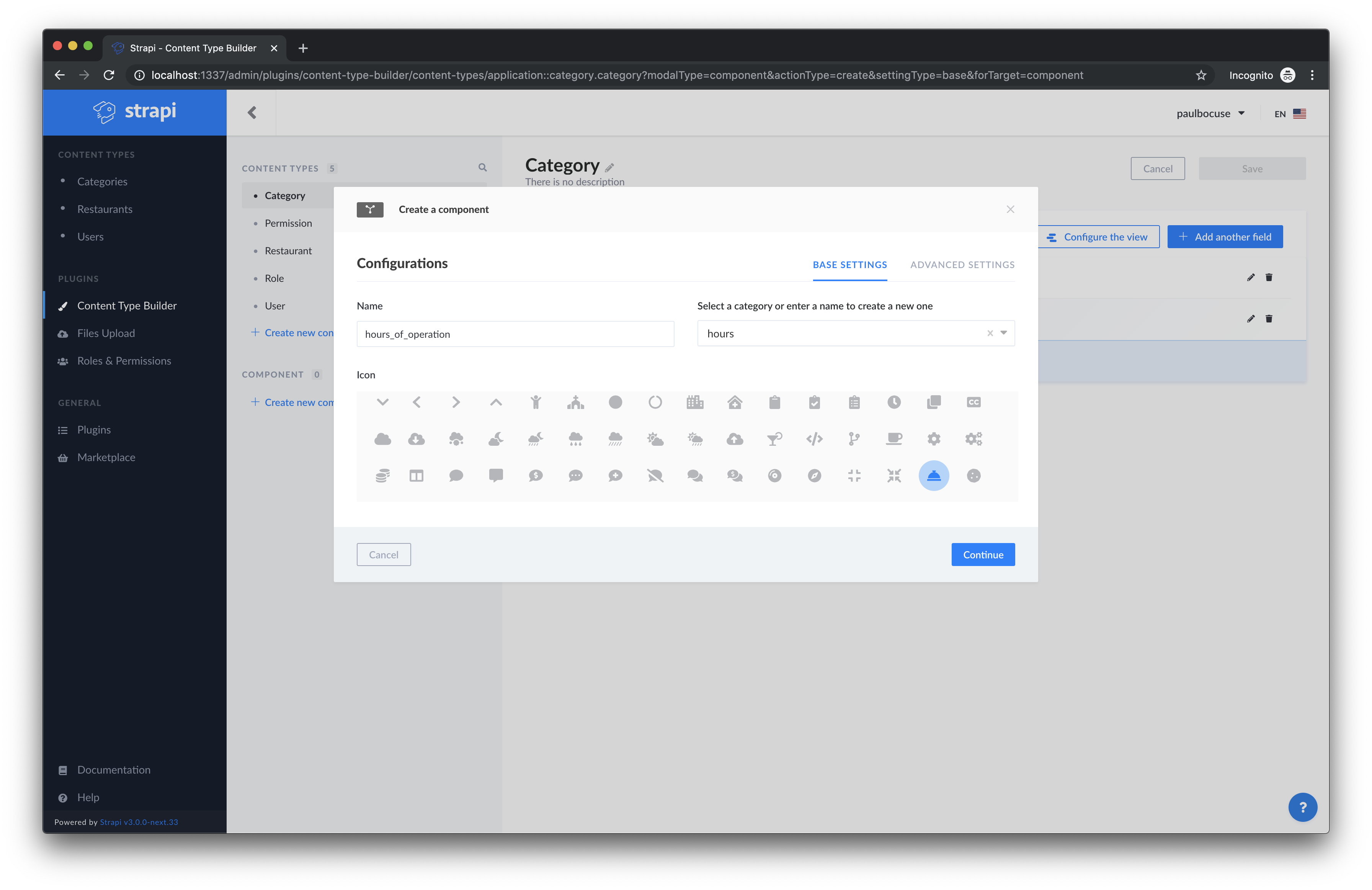 Hours of Operation Add Component Hours of Operation Add Component